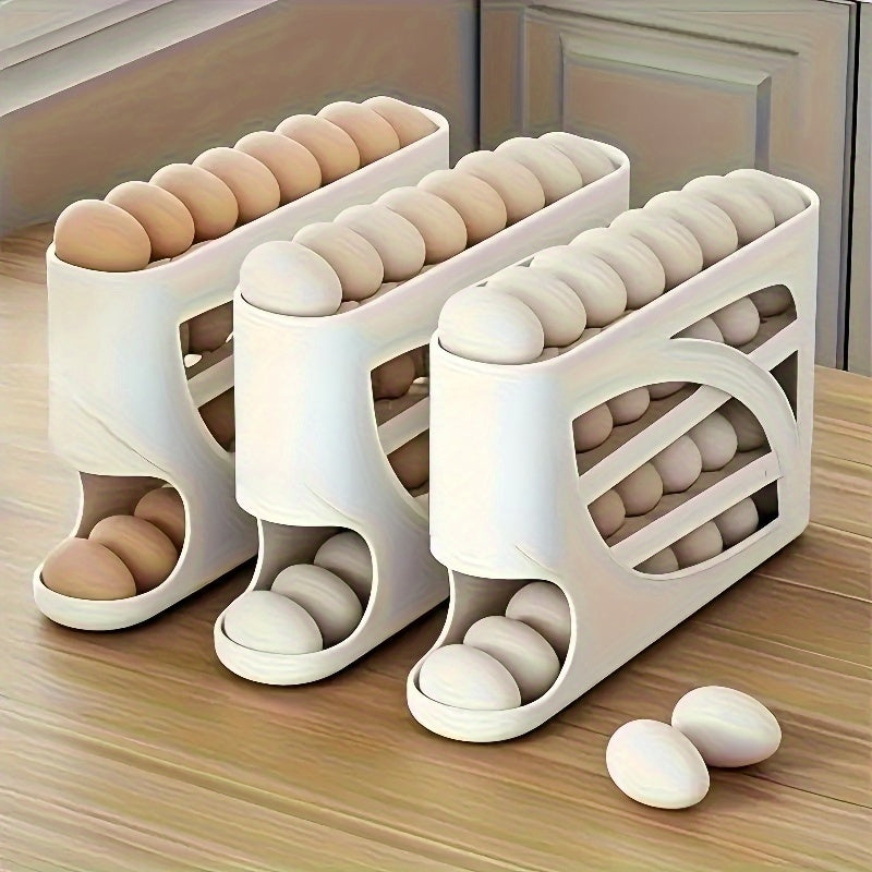 4-Tier Rolling Egg Rack | Holds 30 Eggs, Space-Saving Side Door Design.