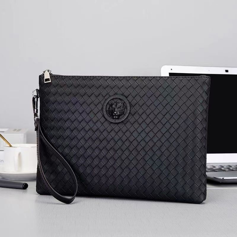 Black Woven Leather Clutch