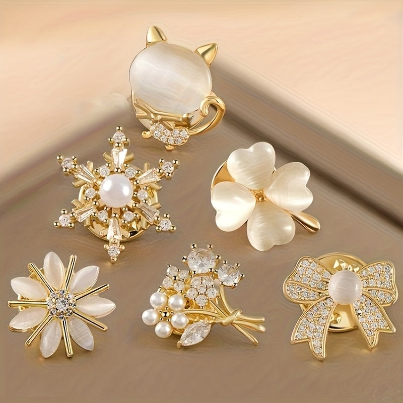 Set of 6 Women'S Non-Slip Brooches - Floral Bow Design with Rhinestones.