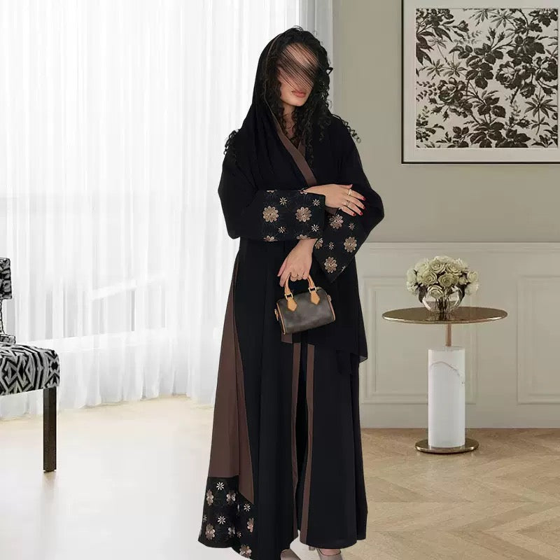 Middle East 2025 Dubai New Cardigan Robe with Floral Embroidery Abaya