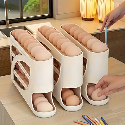 4-Tier Rolling Egg Rack | Holds 30 Eggs, Space-Saving Side Door Design.