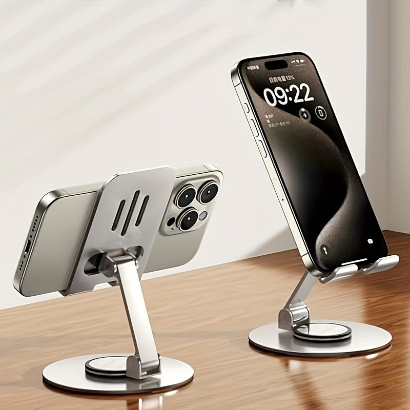 Metal 360° Rotatable, Foldable and Adjustable Phone Holder for Desktop Live Streaming, Not for Car Use - All-Metal Foldable Holder [Carbon Black]