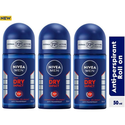 NIVEA Dry Impact Roll-on For Men, 72h- 50ml (Pack Of 3)