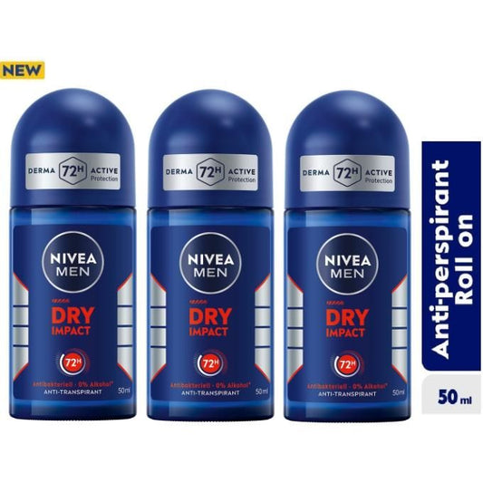 NIVEA Dry Impact Roll-on For Men, 72h- 50ml (Pack Of 3)