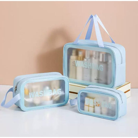 3-in-1 Transparent Travel Wash Bag Set – Waterproof Toiletry & Makeup Pouches for Women, Men & Kids