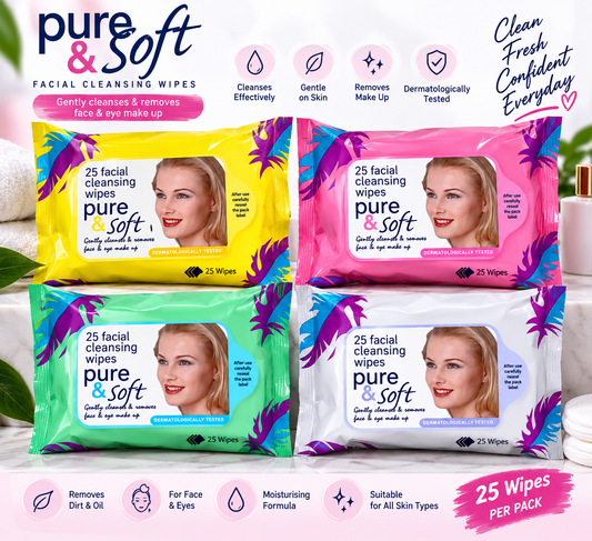 Pure & Soft Facial Cleansing Wipes – 25pcs