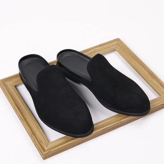 Men's Heelless Half Slippers Men's 2025 Summer Style Men's Nubuck Leather Loafers