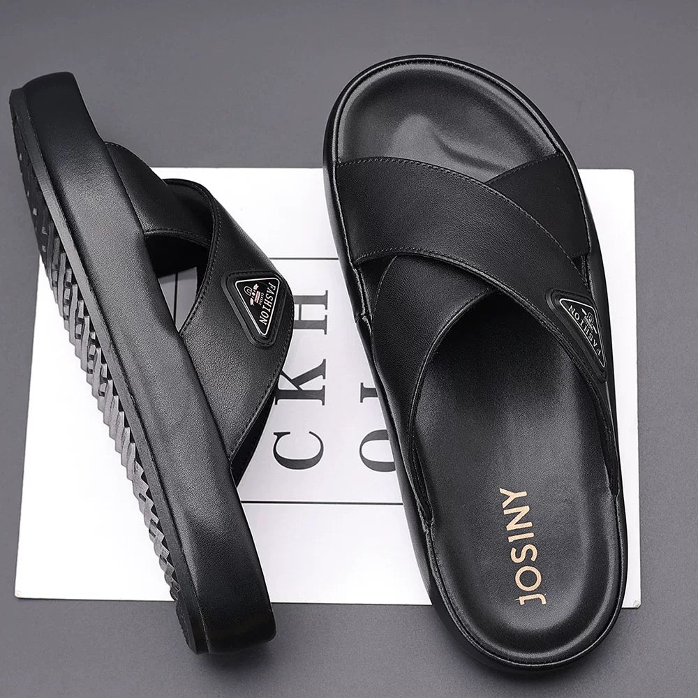 Men's summer Baotou half-tow leather hand-woven European station trendy casual sweat-absorbent breathable non-slip loafers