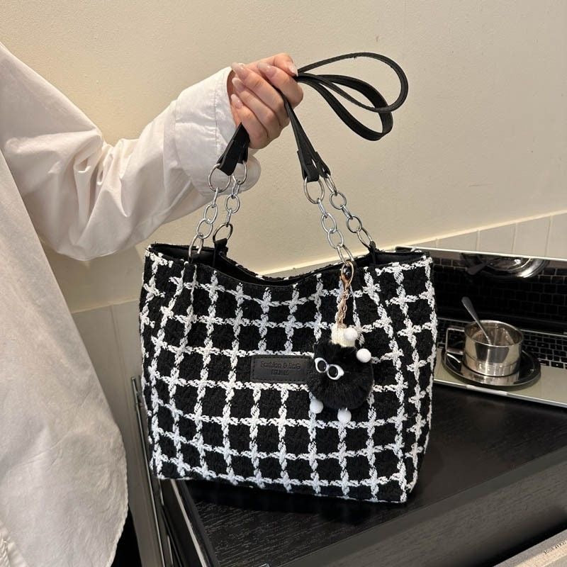 Black & White Grid Shoulder Bag