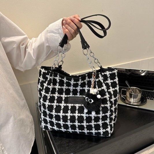 Black & White Grid Shoulder Bag