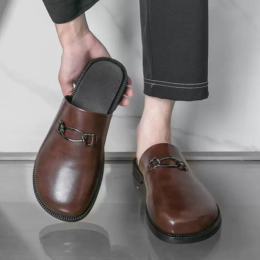 Men's Shoes, Mules, Half-Slip Leather Spring and Summer