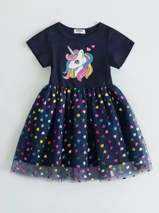 Navy Unicorn Tutu DressTitle: Girls Unicorn Navy Blue Tutu Dress – Ages 1–2