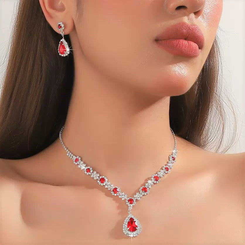 Bridal Jewelry Women's Set Cross-Border European and American Crystal Water Drop Necklace Earrings Two-Piece Set