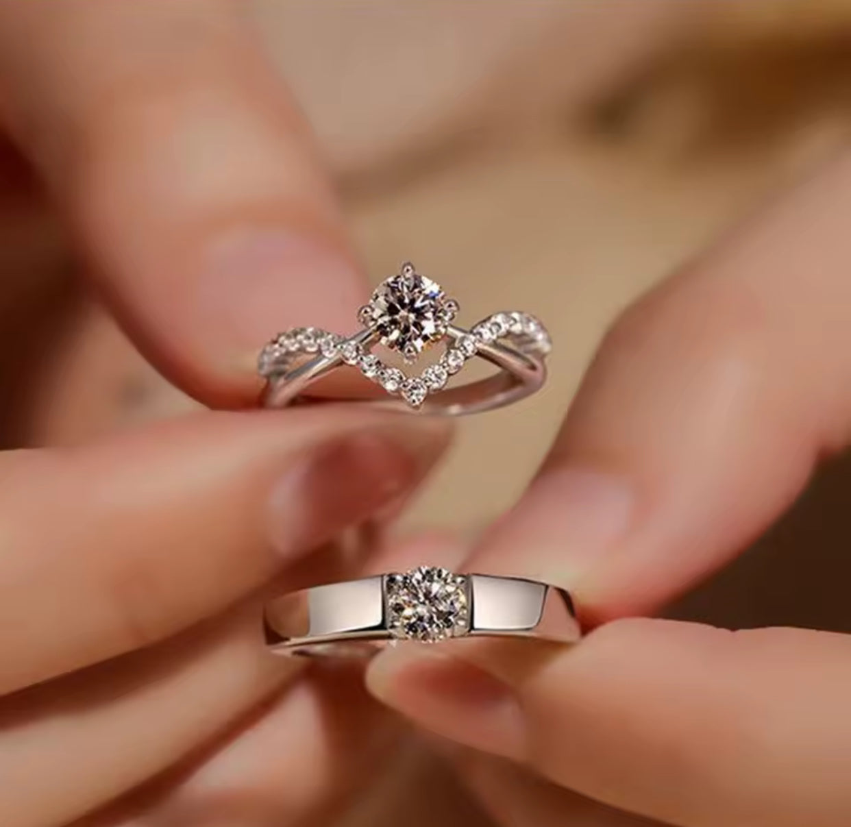 Fashion Luxury Zircon Couple Rings For Women Men Opening Adjustable Wedding Anniversary Engagement Delicate Jewelry Gifts