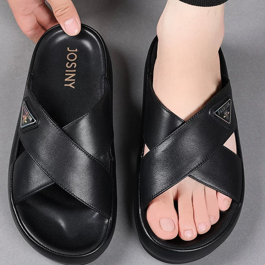 Men's summer Baotou half-tow leather hand-woven European station trendy casual sweat-absorbent breathable non-slip loafers