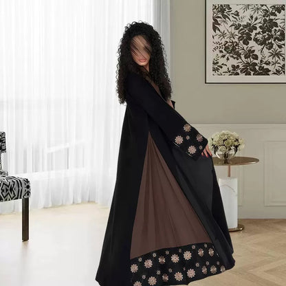 Middle East 2025 Dubai New Cardigan Robe with Floral Embroidery Abaya