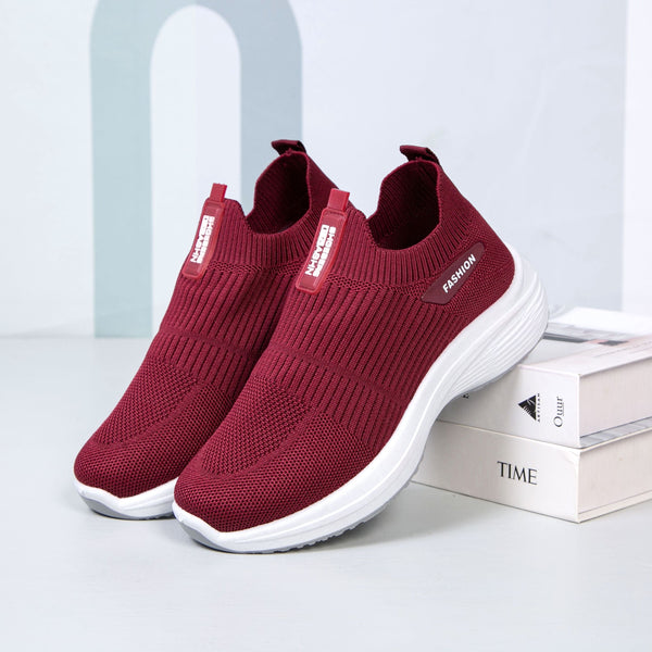 Breathable Grey Knit Slip-On Sneakers