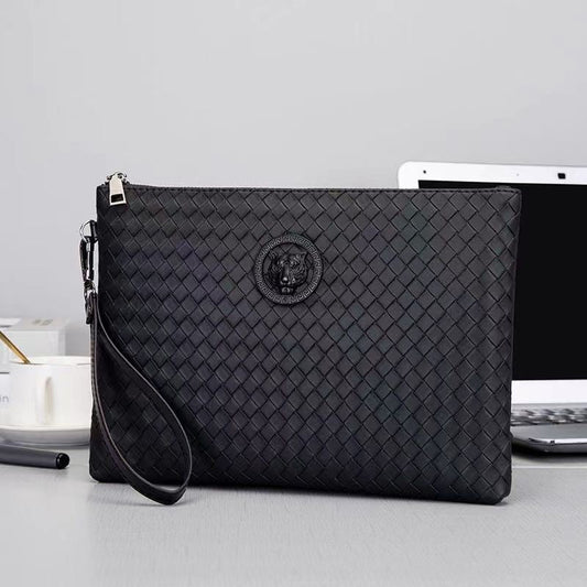 Black Woven Leather Clutch