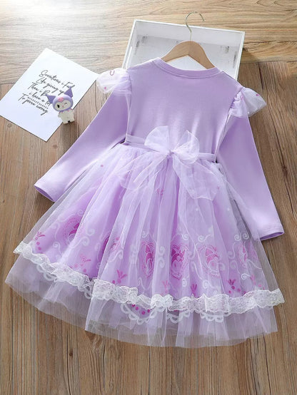 Kids Purple Princess Dress with Bow 2-3 years