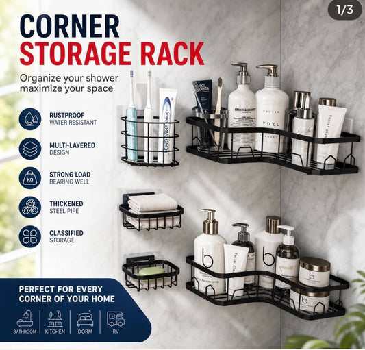 Corner bathroom storage rack