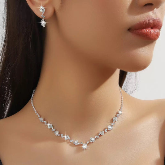 Cross-Border Exquisite 2-Piece Set of Full Diamond Necklace
