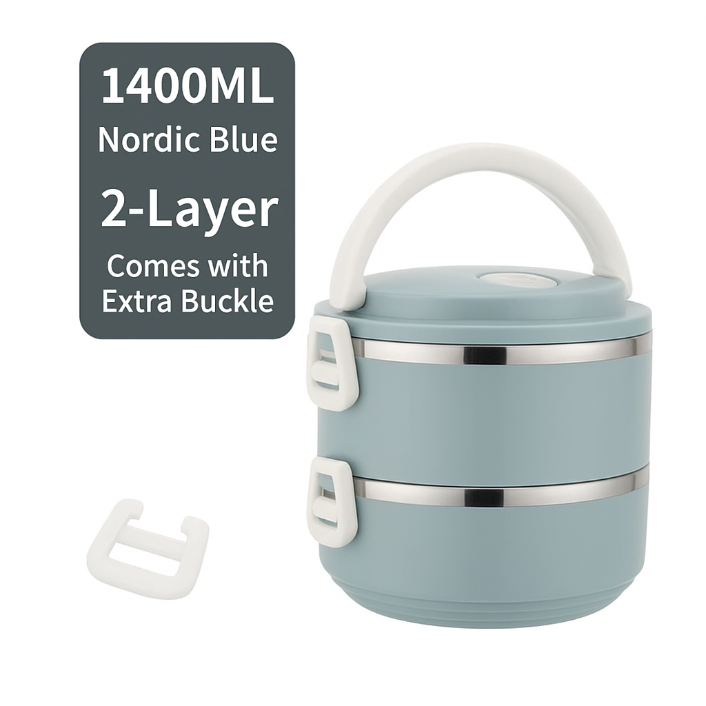 Nordic Blue Kids Lunch Box – 2 Layers + Extra Buckle
