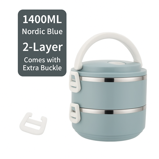 Nordic Blue Kids Lunch Box – 2 Layers + Extra Buckle