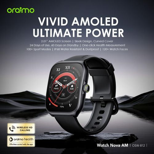 Latest 2026 Oraimo Watch Nova AM 2.01 AMOLED Screen Curved Cover Smart Watch