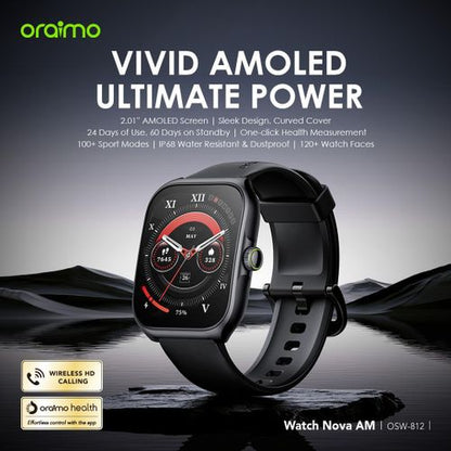 Latest 2026 Oraimo Watch Nova AM 2.01 AMOLED Screen Curved Cover Smart Watch