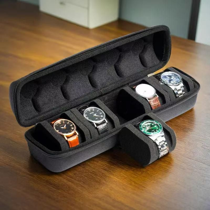 Premium Watch Travel Case - 5-Slot Organizer with Zipper Closure