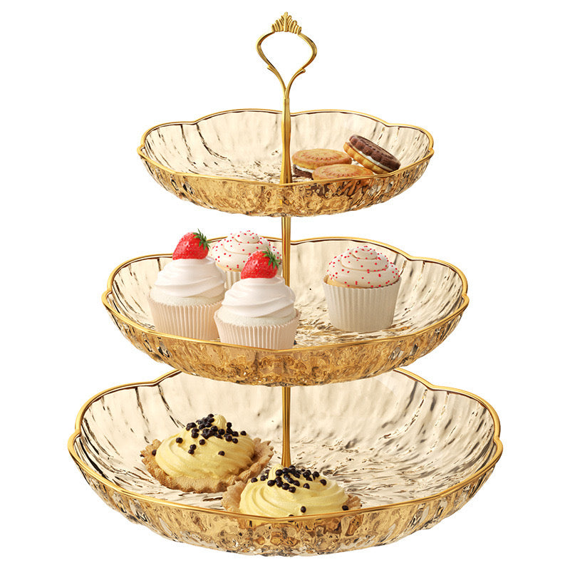 Luxury 3-Tier Gold-Rim Glass Dessert Stand – Wedding & Party Cake/Cupcake Display