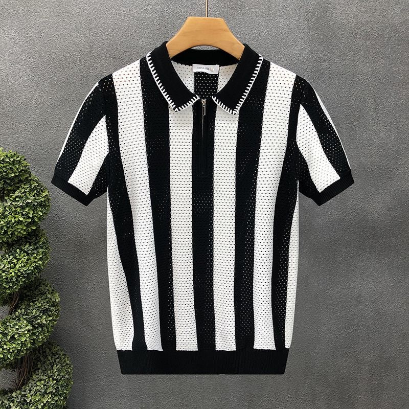 Men’s Striped Zip Polo Shirt  (Premium Knit)