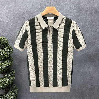 Men’s Striped Zip Polo Shirt  (Premium Knit)