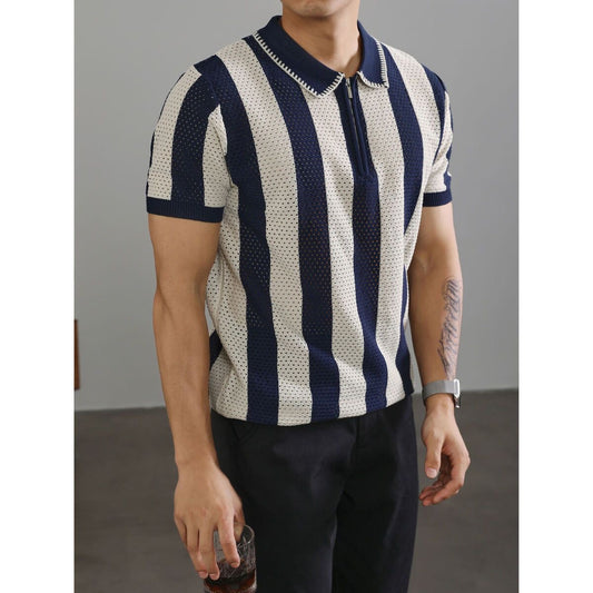 Men’s Striped Zip Polo Shirt  (Premium Knit)