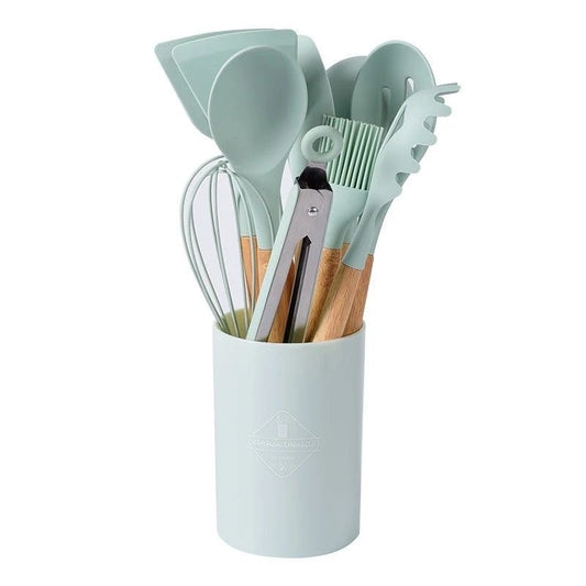 Silicone Kitchen Utensil Set with Holder – Heat-Resistant & Non-Stick