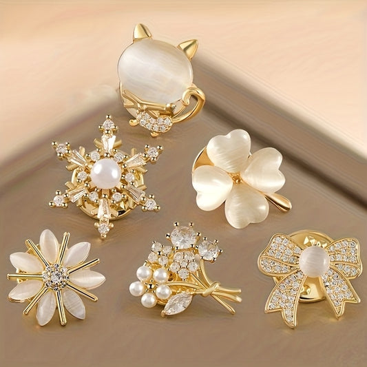 Set of 6 Women'S Non-Slip Brooches - Floral Bow Design with Rhinestones.