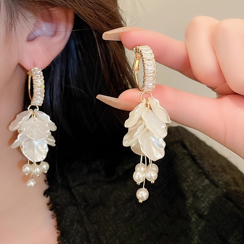 White Petals Imitation Earrings for, Suitable as Engagement Synthetic